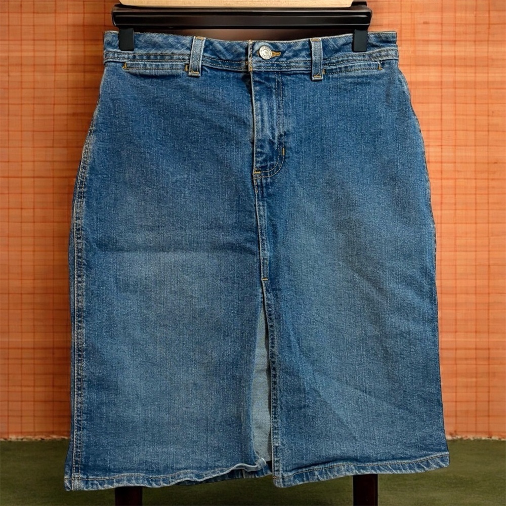 VTG Y2K Old Navy Blue Denim Jean Pencil Skirt With 9” Slit Sz 2 90s